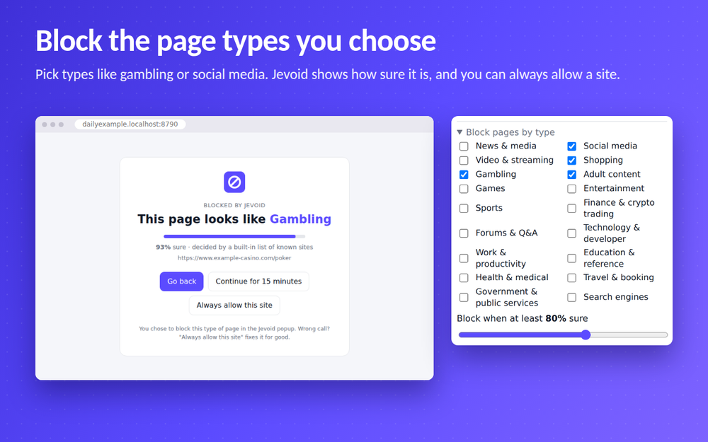 The block page and the page-type settings